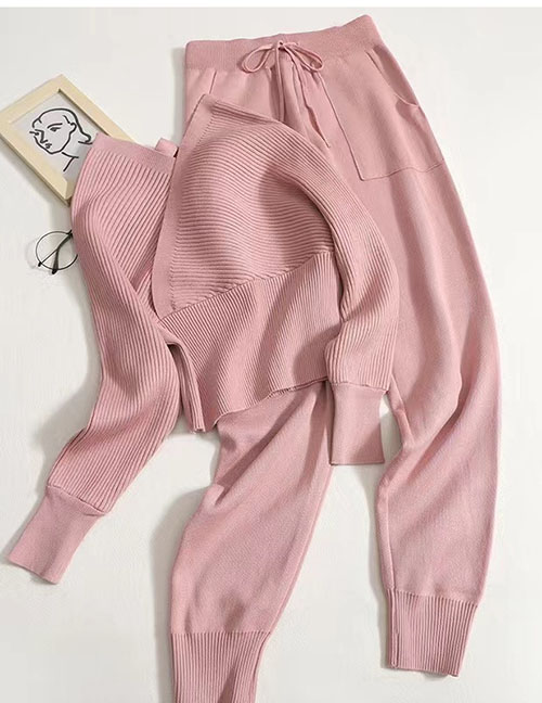 Fashion Pink Two Pieces Of Knitted Waist Tops