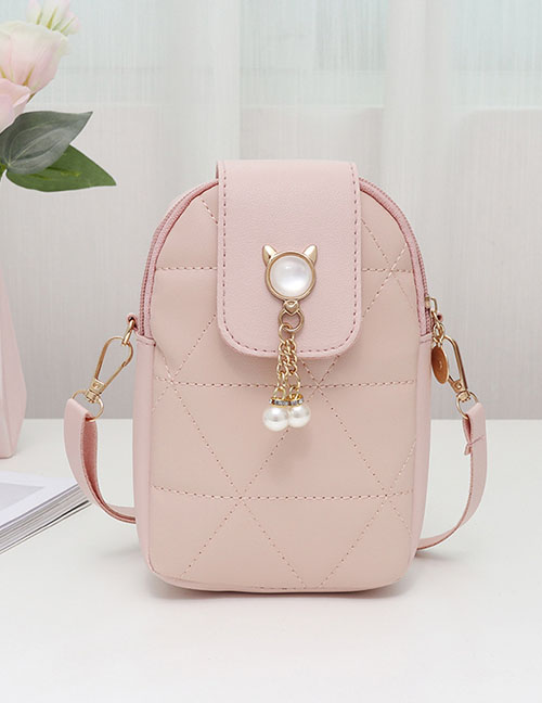 Fashion Pink Pu Embroidery Thread Flap Crossbody Bag