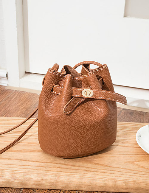 Fashion Brown Pu Beam Top Large Capacity Crossbody Bag