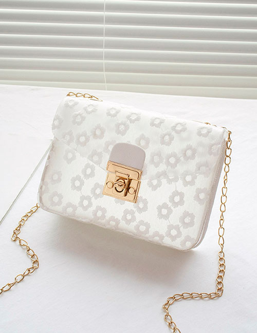 Fashion Small Round White Embroidered Flap Lock Crossbody Bag