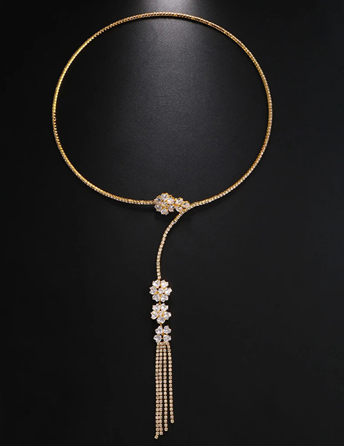 Fashion Gold Alloy Zirconia Geometric Tassel Necklace