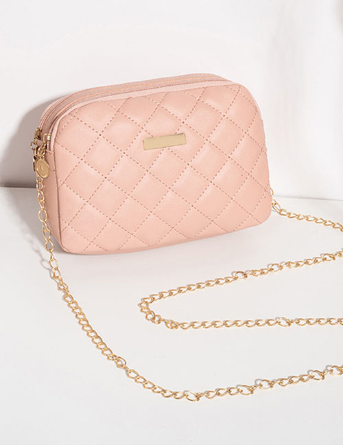 Fashion Pink Pu Rhombus Embroidered Thread Large Capacity Messenger Bag