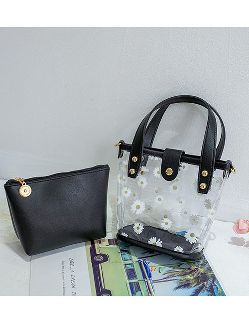 Fashion Black Pu Printing Large Capacity Handbag