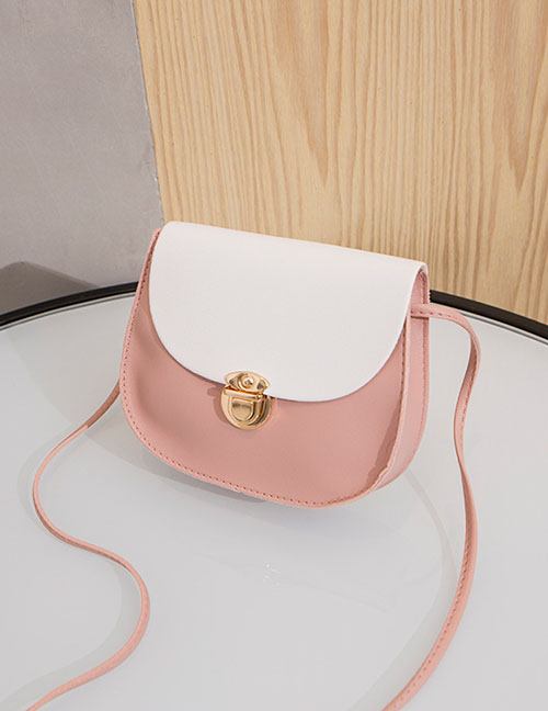 Fashion Pink Pu Contrasting Lock Flap Messenger Bag