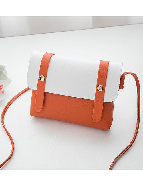 Fashion Orange Pu Contrasting Flap Messenger Bag