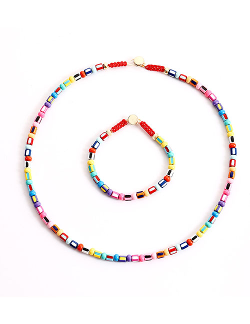 Fashion Set Enamel Rainbow Woven Beaded Bracelet Necklace Set