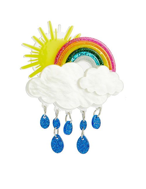 Fashion Color Acrylic Cloud Rainbow Water Drop Brooch