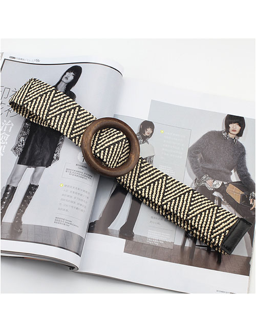 Fashion Color Matching Woven Woven Round Buckle Wide Belt
