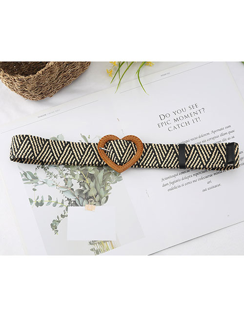 Fashion Love Buckle Pp Grass (color Matching) Straw Heart Buckle Wide Belt