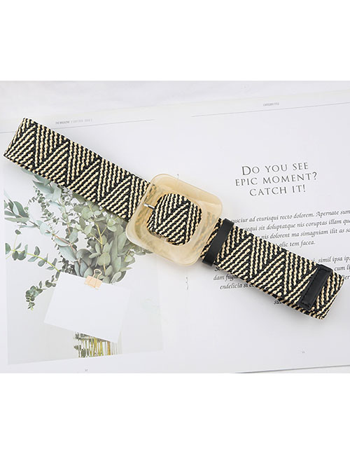 Fashion Color Matching Straw Square Buckle Wide Belt