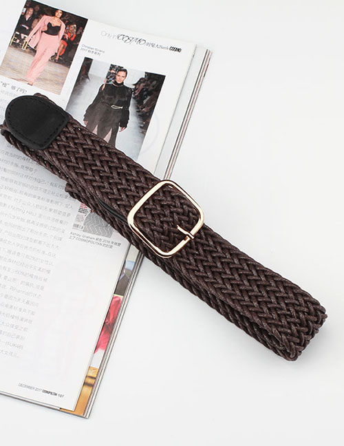 Fashion Coffee 2 Square Buckle Wax Rope Woven Belt