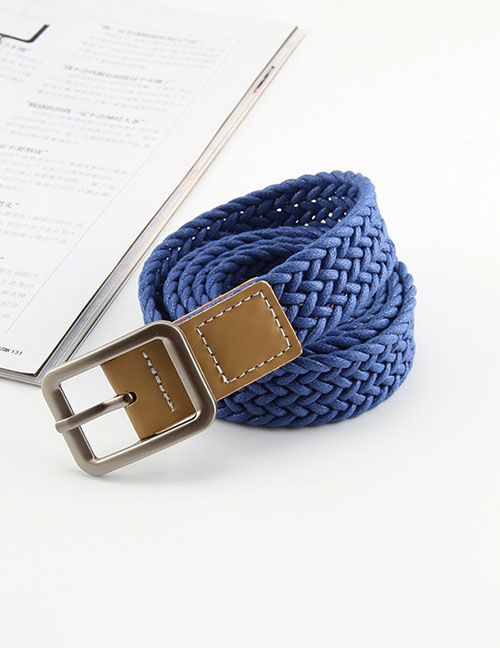 Fashion Blue Wax Rope Woven Cotton And Linen Fastening Leather Belt Belt