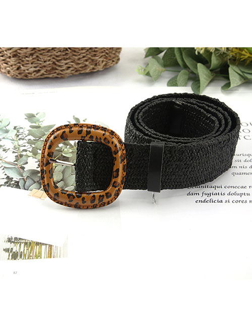 Fashion Black 4cm Pp Grass Cotton Linen And Leopard Strip Belt