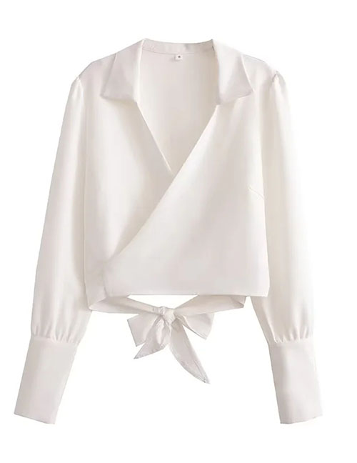 Fashion White Polyester Lapel Tie Shirt