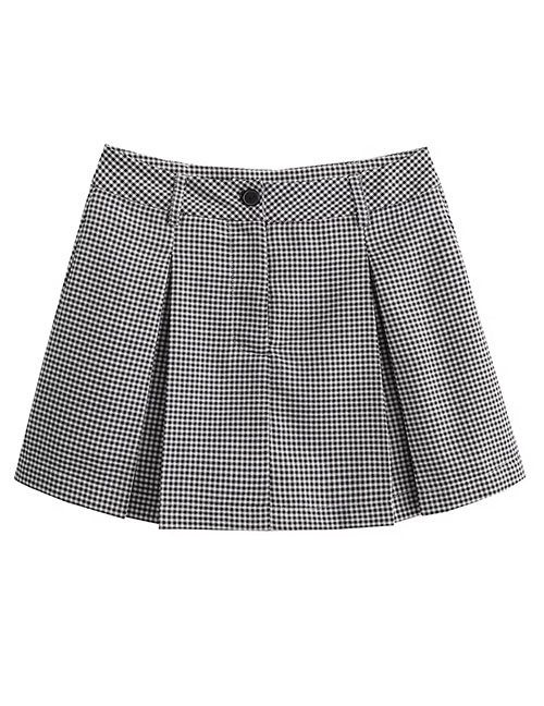 Fashion Black And White Polyester Check Pleated Skirt