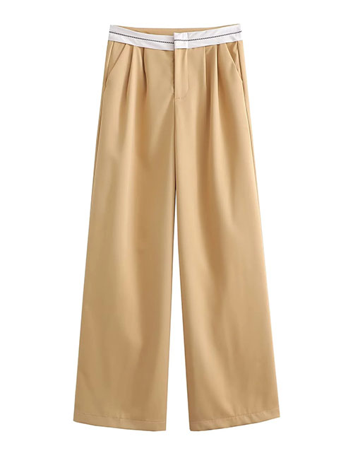 Fashion Gray Apricot Turned-waist Micro-pleated Straight-leg Trousers
