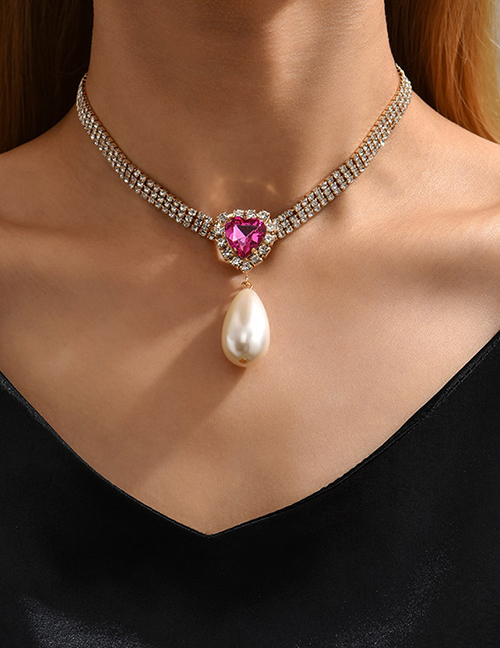 Fashion Gold Alloy Diamond Claw Chain Love Pearl Tassel Necklace