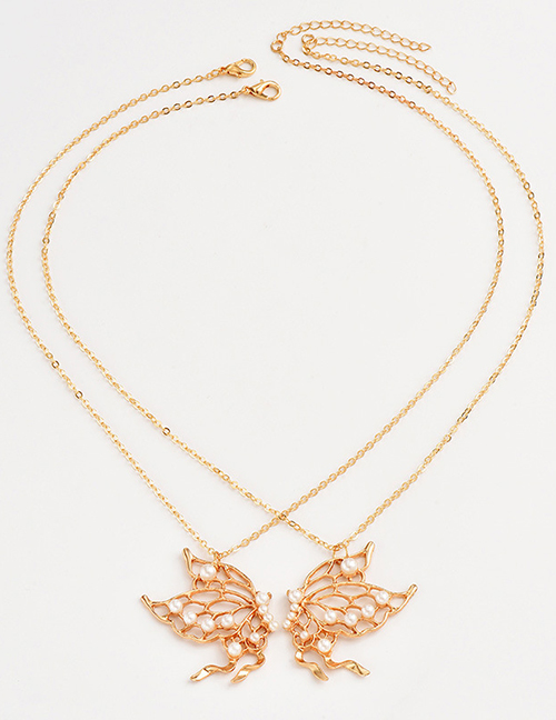 Fashion Gold Alloy Hollow Pearl Butterfly Necklace