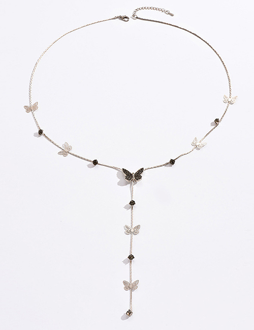Fashion Grey Alloy Three-dimensional Butterfly Y-shaped Necklace