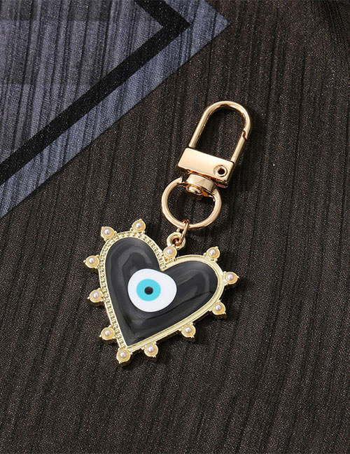 Fashion Black Pearl Heart Acrylic Heart Eyes Keychain