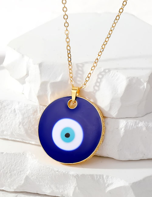 Fashion Dark Blue Round Eyes Resin Geometric Drip Eyes Medal Necklace