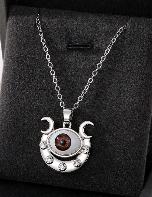 Fashion Silver Moon Alloy Diamond Geometric Eye Moon Necklace