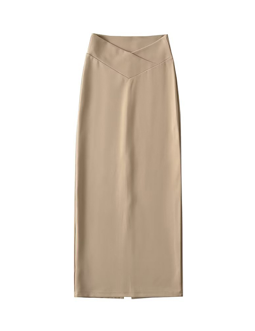 Fashion Khaki V-shaped Slit Skirt