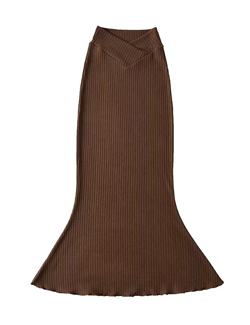 Fashion Coffee Color V-line Knitted Mermaid Skirt