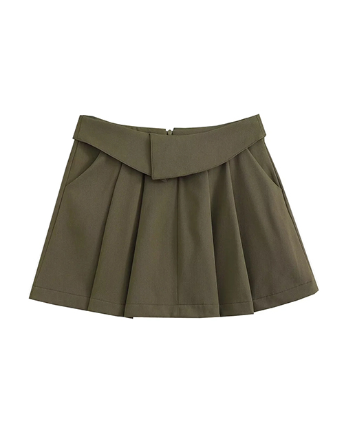 Fashion Brown Turn-up Wide Pleated Skirt  Polyester
