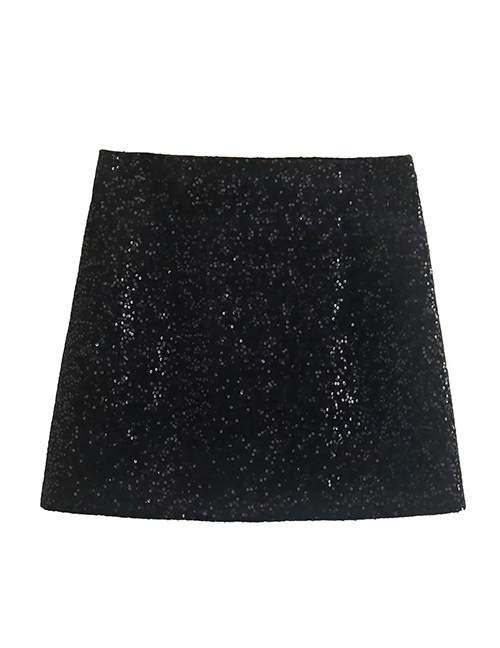 Fashion Black Velvet Sequined Skirt  Polyester