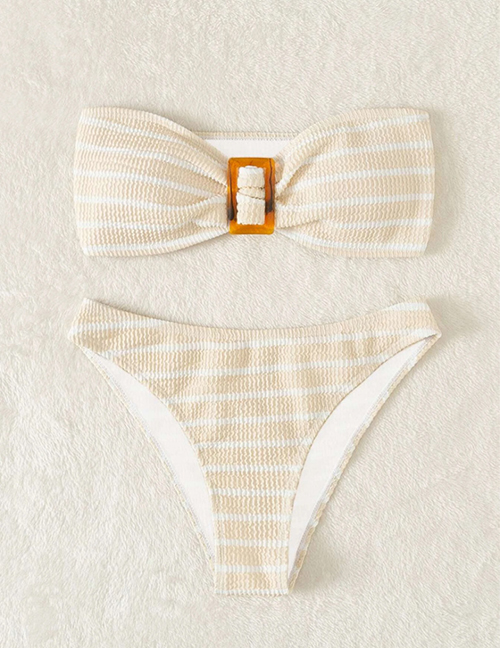 Fashion Light Yellow Striped Wave One-piece Swimsuit