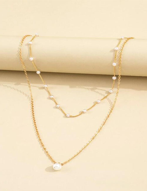 Fashion Gold Geometric Pearl Double Layer Necklace