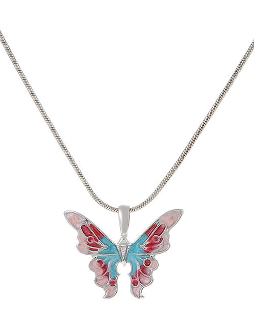 Fashion Silver Metal Oil Drip Butterfly Necklace