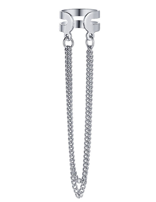 Fashion Silver Metal Chain Tassel Ear Cuff Earrings