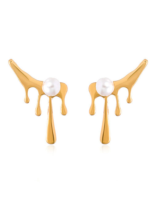 Fashion Gold Metal Lava Pearl Stud Earrings