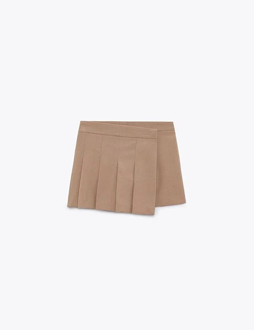 Fashion Khaki Blended Wide Pleated Asymmetric Culottes  Blended