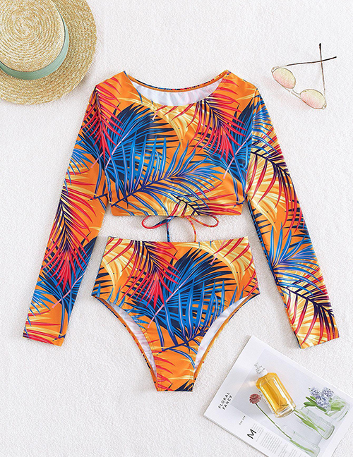 Fashion Printing Polyester Printed Long-sleeve Tie-up Swimsuit  Polyester
