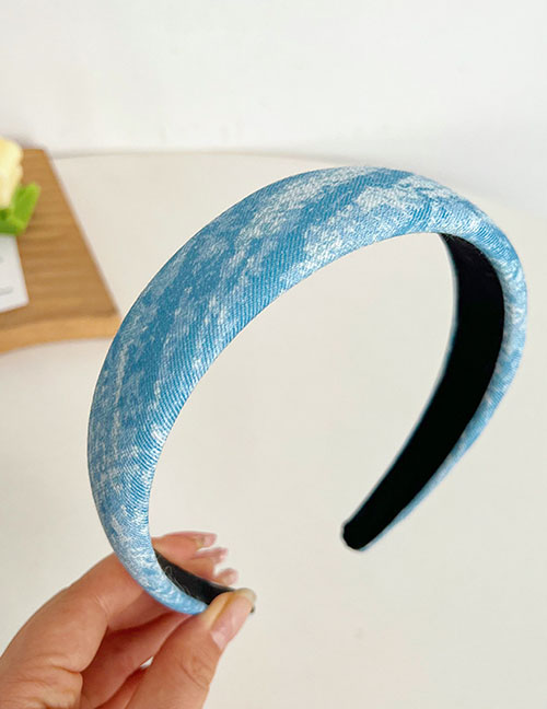 Fashion Light Blue Rendering Sponge Headband Fabric Denim Rendering Wide-brimmed Headband