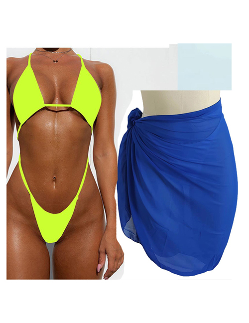 Fashion Yellow + Skirt Polyester Cutout One-piece Swimsuit Overskirt Set