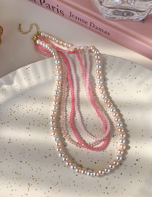 Fashion A Pink Pearl Crystal Beaded Necklace Set