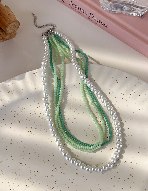 Fashion B Green Pearl Crystal Beaded Necklace Set