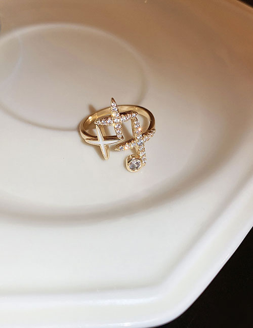 Fashion Ring - White Brass Diamond Drop Oil Star Open Ring