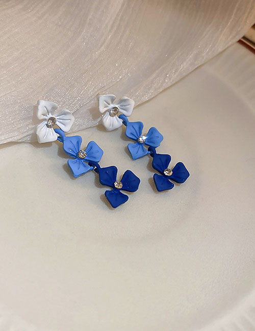 Fashion Blue Alloy Lacquer Flower Earrings