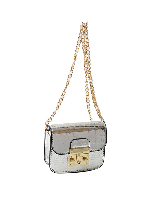 Fashion Silver Pu Lock Flip Mesengers Bag