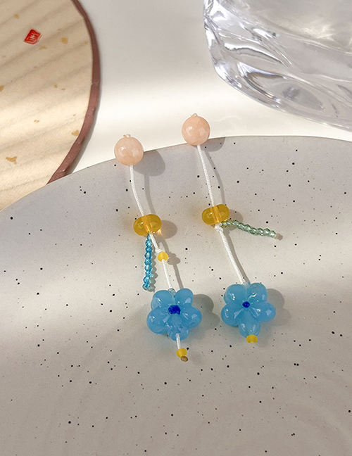 Fashion B Blue Flowers Geometric Glass Flower Earrings
