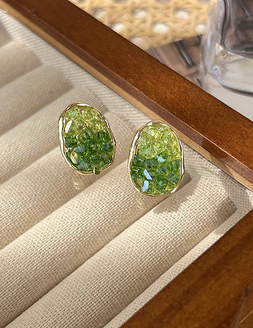 Fashion Green Gradient Diamond Oval Stud Earrings