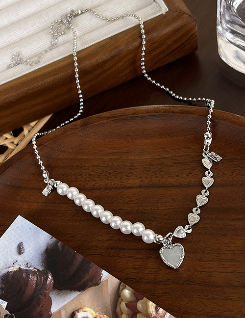 Fashion Main Image Alloy Pearl Beaded Heart Stitching Necklace