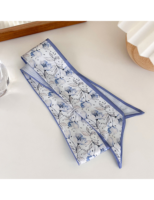 Fashion B Blue Flower Fabric Printed Hair Tie Scarf