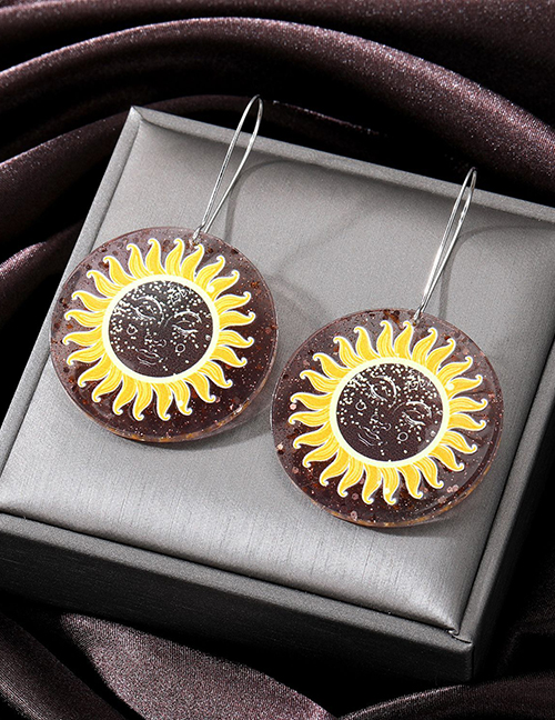 Fashion Brown Sunflower Acrylic Sunflower Round Earrings Earrings