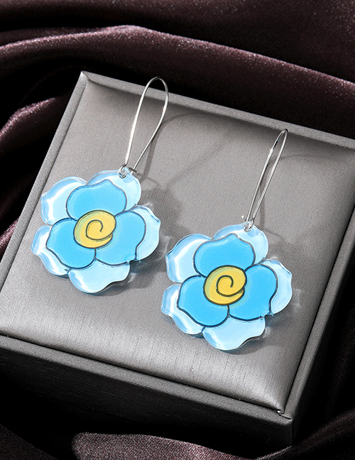 Fashion Blue Flowers Acrylic Flower Round Earrings Earrings